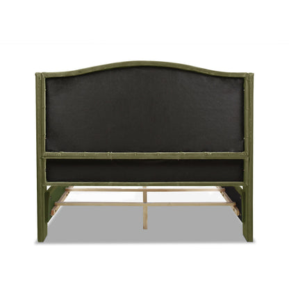Marcella Upholstered Shelter Headboard Bed Set, Queen, Olive Green Performance Velvet