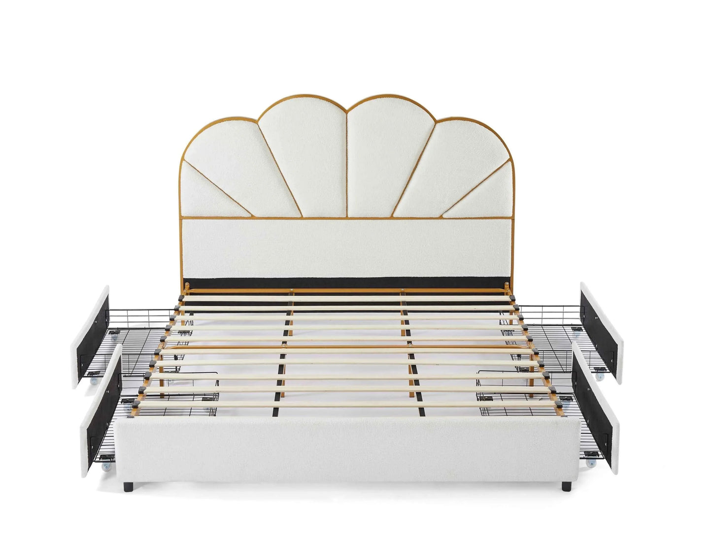King Size Bed Frame with Drawer, Upholstered Smart Platform Bed with