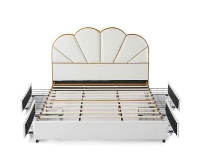King Size Bed Frame with Drawer, Upholstered Smart Platform Bed with