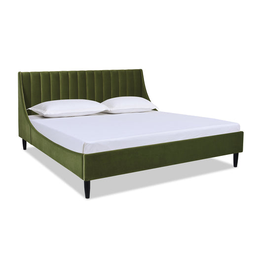 Aspen Vertical Tufted Headboard Platform Bed Set, King, Olive Green Performance Velvet