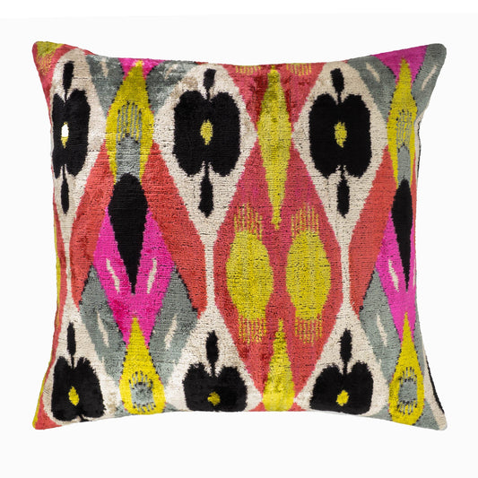 Euphora Silk Velvet Ikat Pillow Cover 24 X 24