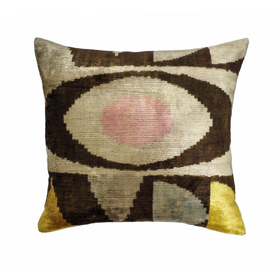 Eye of Ra 2 Silk Velvet Ikat Throw Pillow Cover 24 X 24
