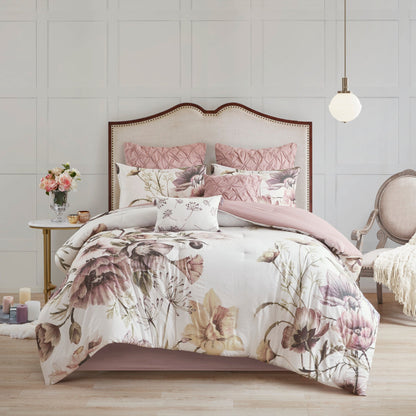 8 Piece Cotton Printed Comforter Set Blush King