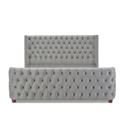 Brooklyn King Tufted Panel Bed Headboard and Footboard Set, Opal Grey Velvet