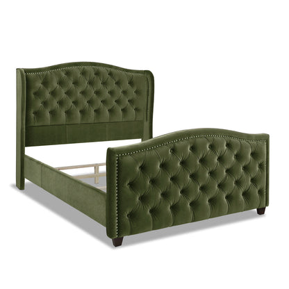 Marcella Upholstered Shelter Headboard Bed Set, Queen, Olive Green Performance Velvet