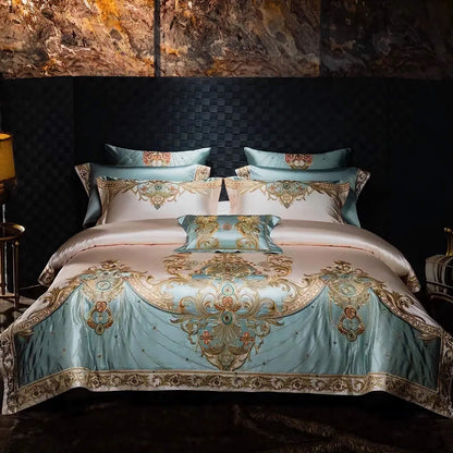 4/6/9Pcs Royal Gorgeous European Palace Embroidery Bedding Set Egyptian Cotton Duvet Cover Bed Sheet Pillowcases
