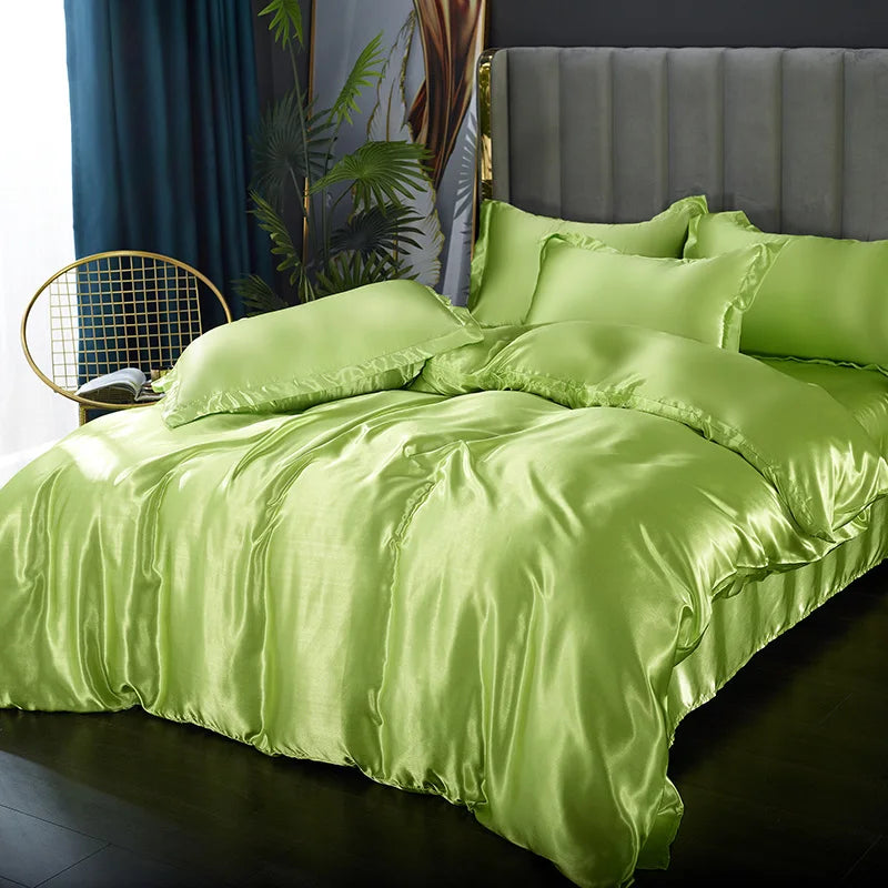 DecorBites™ Luxury Silk Bedding Set: Duvet Cover, Bed Sheet, Pillowcase