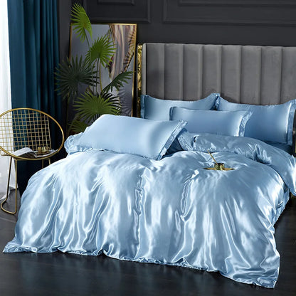 DecorBites™ Luxury Silk Bedding Set: Duvet Cover, Bed Sheet, Pillowcase