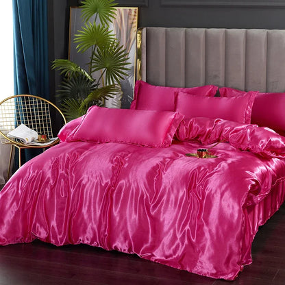 DecorBites™ Luxury Silk Bedding Set: Duvet Cover, Bed Sheet, Pillowcase