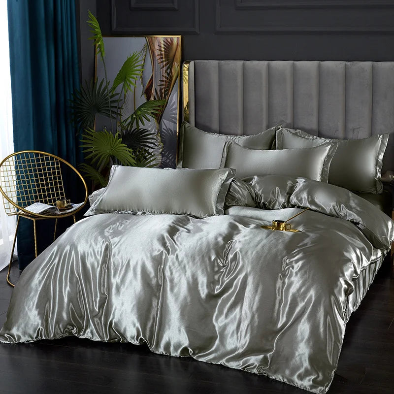 DecorBites™ Luxury Silk Bedding Set: Duvet Cover, Bed Sheet, Pillowcase