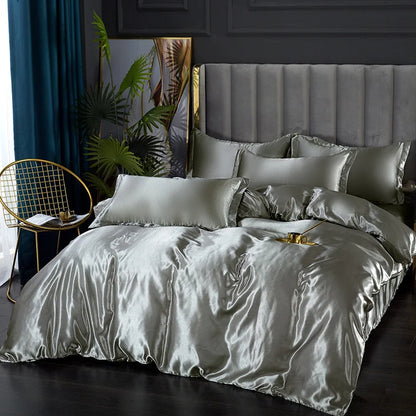 DecorBites™ Luxury Silk Bedding Set: Duvet Cover, Bed Sheet, Pillowcase