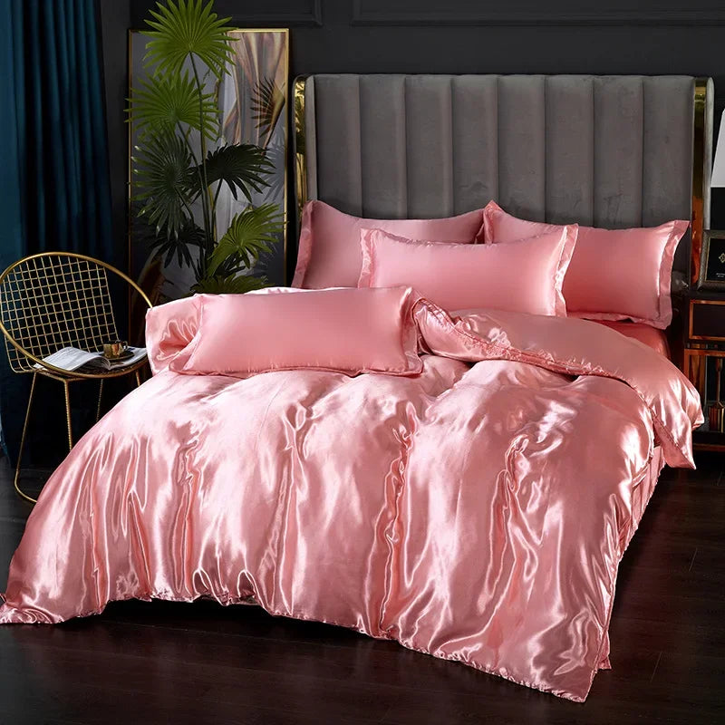 DecorBites™ Luxury Silk Bedding Set: Duvet Cover, Bed Sheet, Pillowcase
