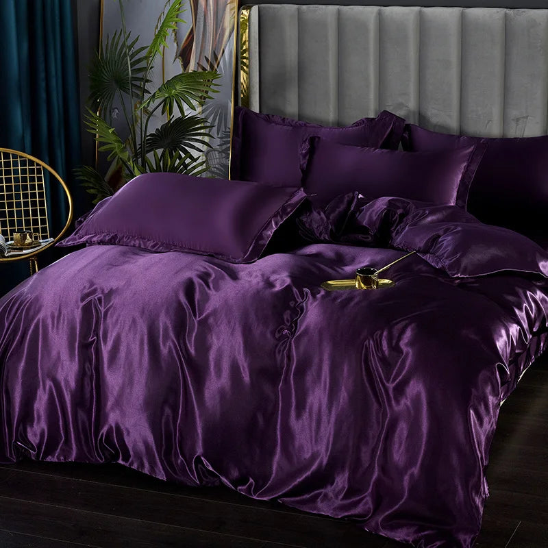 DecorBites™ Luxury Silk Bedding Set: Duvet Cover, Bed Sheet, Pillowcase