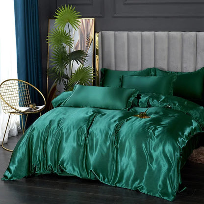 DecorBites™ Luxury Silk Bedding Set: Duvet Cover, Bed Sheet, Pillowcase