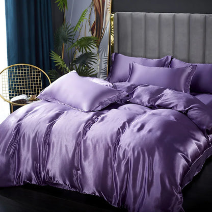 DecorBites™ Luxury Silk Bedding Set: Duvet Cover, Bed Sheet, Pillowcase