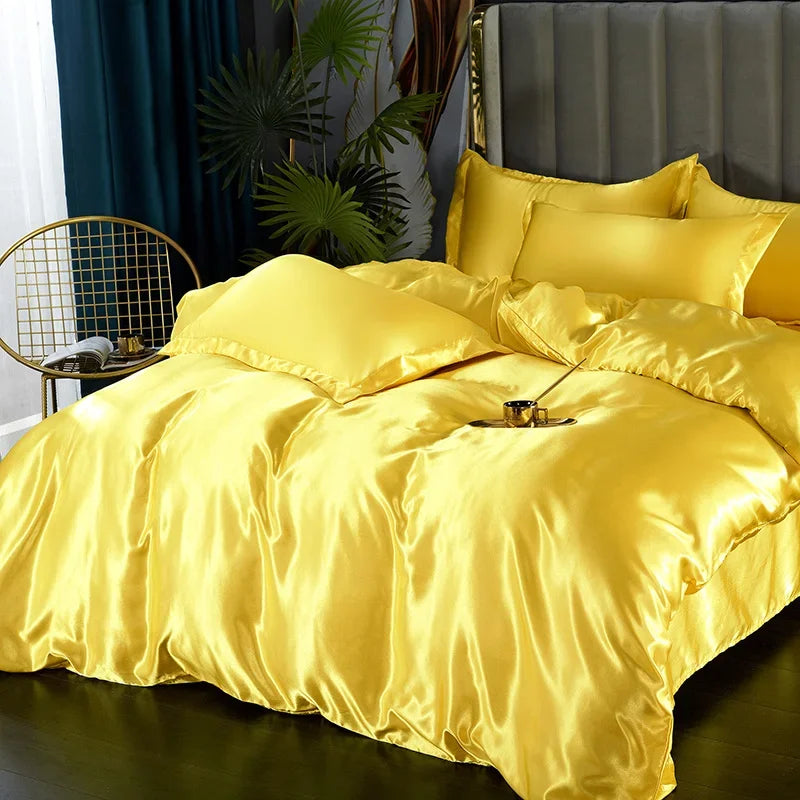 DecorBites™ Luxury Silk Bedding Set: Duvet Cover, Bed Sheet, Pillowcase