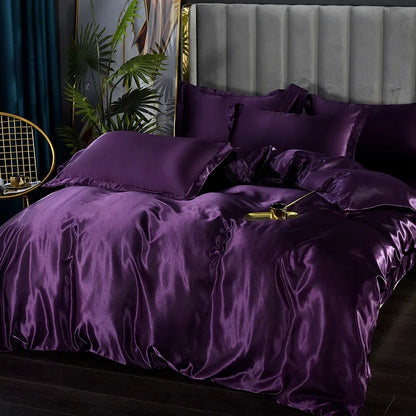 DecorBites™ Luxury Silk Bedding Set: Duvet Cover, Bed Sheet, Pillowcase