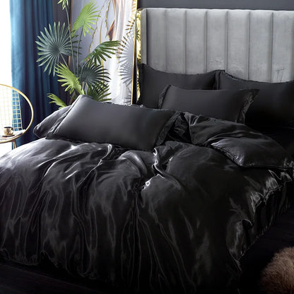 DecorBites™ Luxury Silk Bedding Set: Duvet Cover, Bed Sheet, Pillowcase