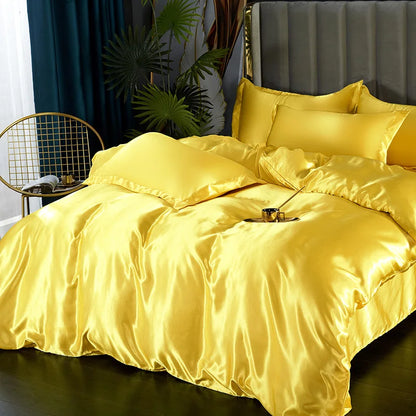 DecorBites™ Luxury Silk Bedding Set: Duvet Cover, Bed Sheet, Pillowcase