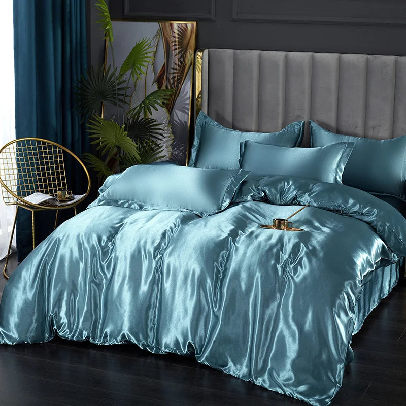 DecorBites™ Luxury Silk Bedding Set: Duvet Cover, Bed Sheet, Pillowcase