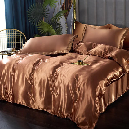 DecorBites™ Luxury Silk Bedding Set: Duvet Cover, Bed Sheet, Pillowcase