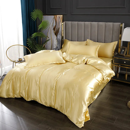 DecorBites™ Luxury Silk Bedding Set: Duvet Cover, Bed Sheet, Pillowcase