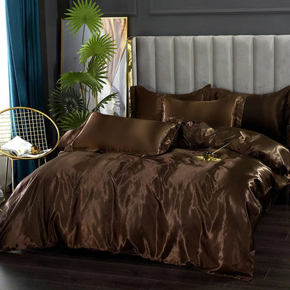 DecorBites™ Luxury Silk Bedding Set: Duvet Cover, Bed Sheet, Pillowcase