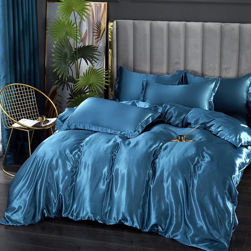 DecorBites™ Luxury Silk Bedding Set: Duvet Cover, Bed Sheet, Pillowcase