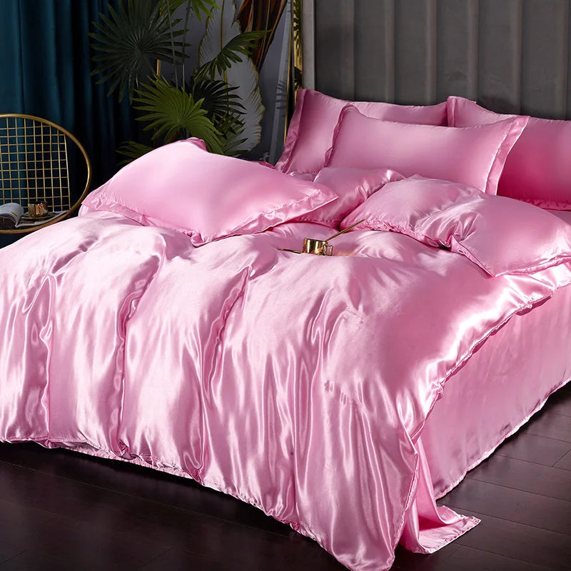 DecorBites™ Luxury Silk Bedding Set: Duvet Cover, Bed Sheet, Pillowcase